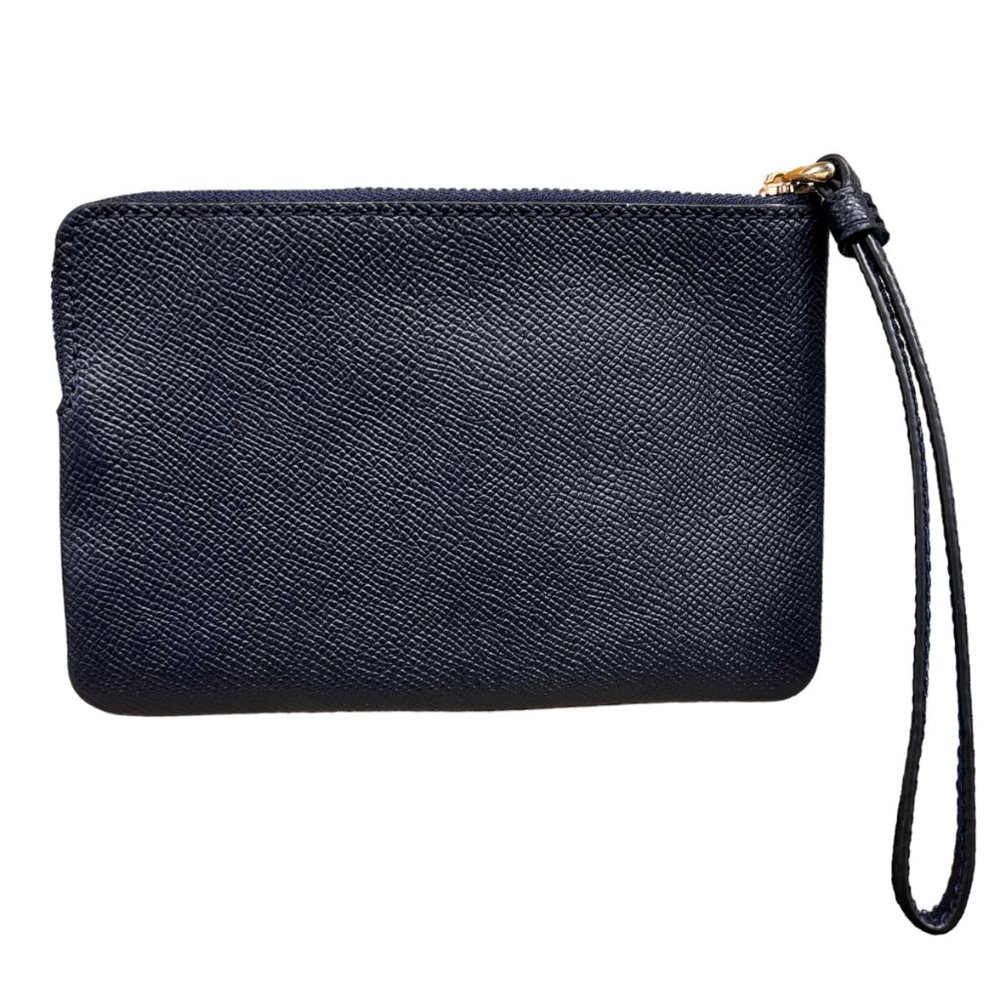 Coach Crossgrain Leather Corner Zip Wristlet Wallet Midnight Blue - Picture 3 of 13